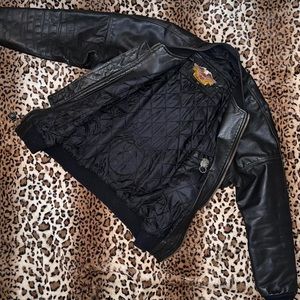 harley davidson black leather moto bomber jacket